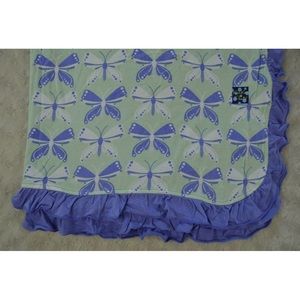 Kickee Pants Butterfly Baby Blanket Ruffle Edge Green Purple White Bamboo